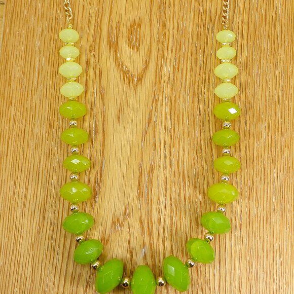 Green bead necklace made with light lime green to dark green color beads - Picture 9 of 10